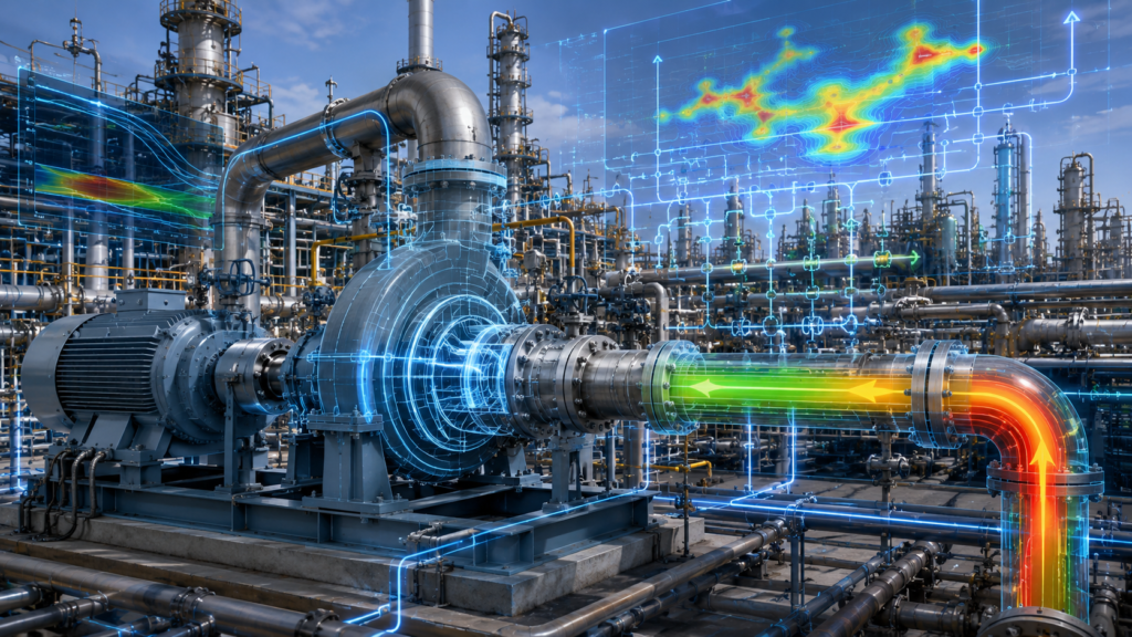 Refinery centrifugal compressor debottlenecking study showing capacity analysis, process simulation, and throughput improvement opportunities."
