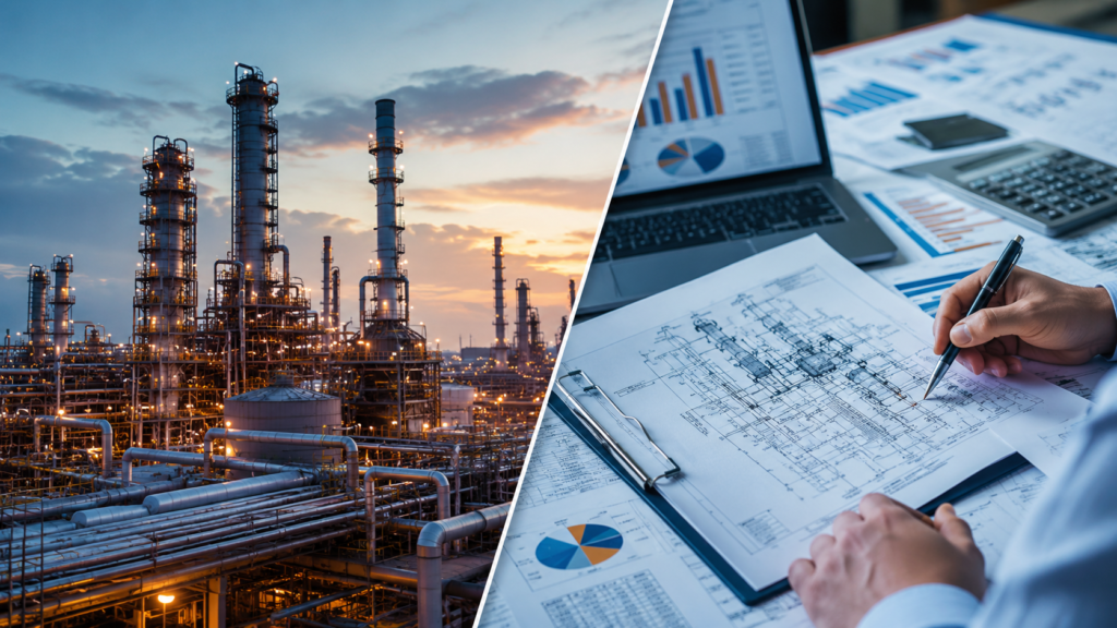Refinery feasibility study involving technical design, engineering analysis and project planning